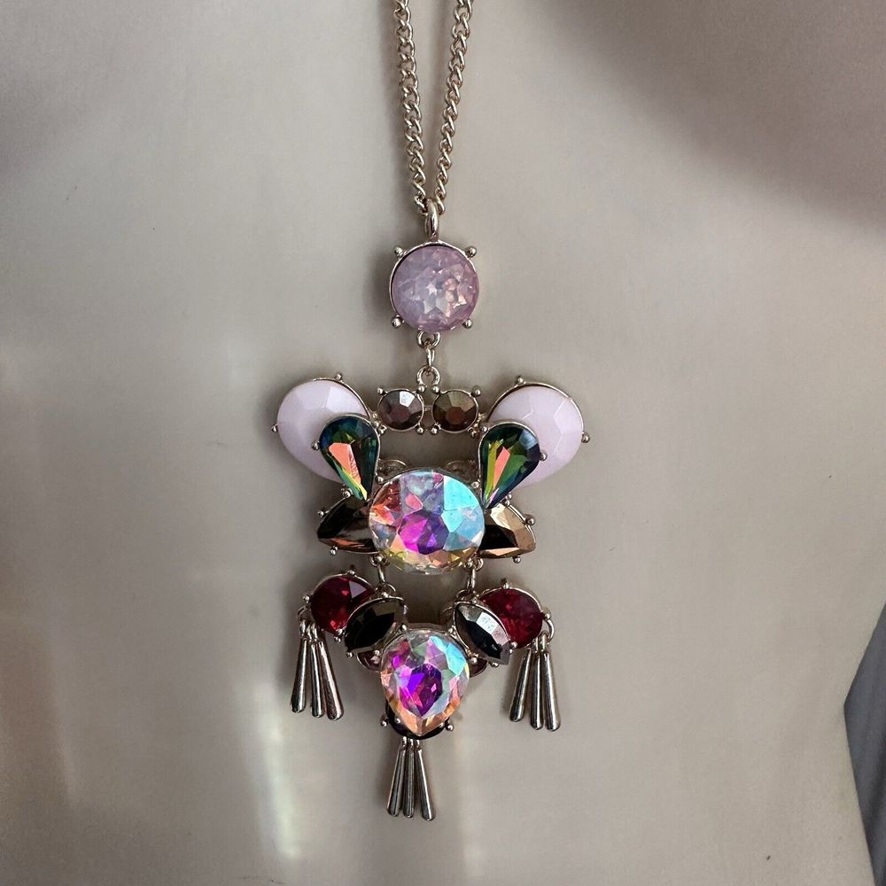 Pendant Necklace 30" Multi Color‎ Crystal Rhinestones Iridescent Girly Party